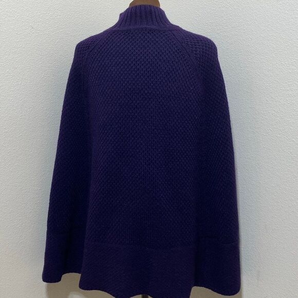 Lauren Ralph Lauren Purple Wool Blend Cape Poncho Sweater One Size Fits Most - Picture 7 of 8